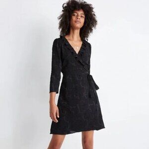 Madewell Ruffled Wrap Dress in Floral Jacquard Black